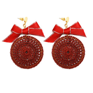 Ethnic Bowknot Round Plate Charm Dangle Earrings for Women