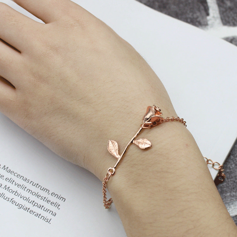 Trendy Rose Gold Silver Plated Flower Chain Bracelets