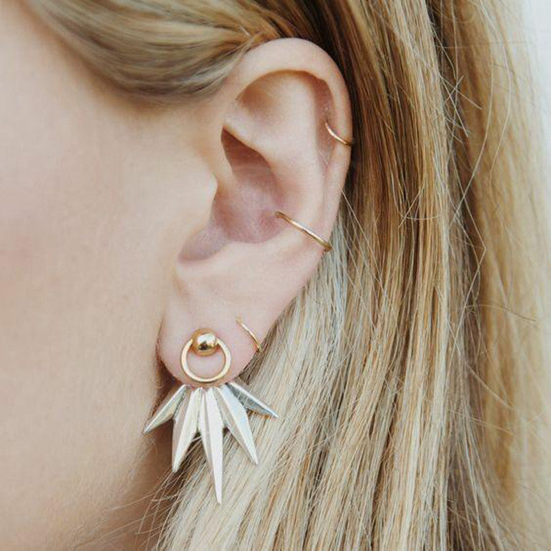 5Pcs Leaf Geometric Earring Set Gold Rings Ear Clip Jewelry