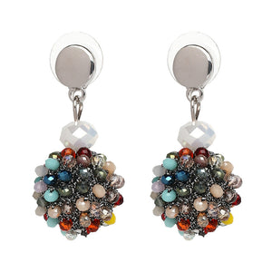 Unique Women's Colorful Bead Micro Pave Ball Drop Earring