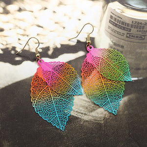 Ethnic Statement Colorful Double Layer Leaf Drop Earring