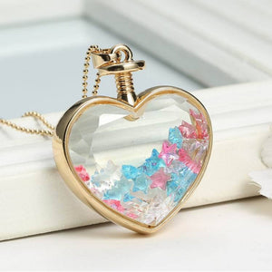 Gold Plated Glass Bottle Heart Dry Flower Pendant Necklace For Women