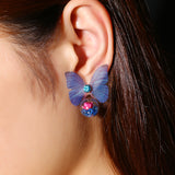 Trendy Crystal Glass Ball Flower Butterfly Fabric Earrings for Women 