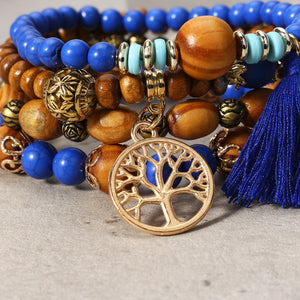 Vintage Hollow Tree of Life Elastic Beaded Bracelets