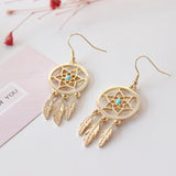 Trendy Feather Charm Earring Gold Leaf Hollow Women Earrings