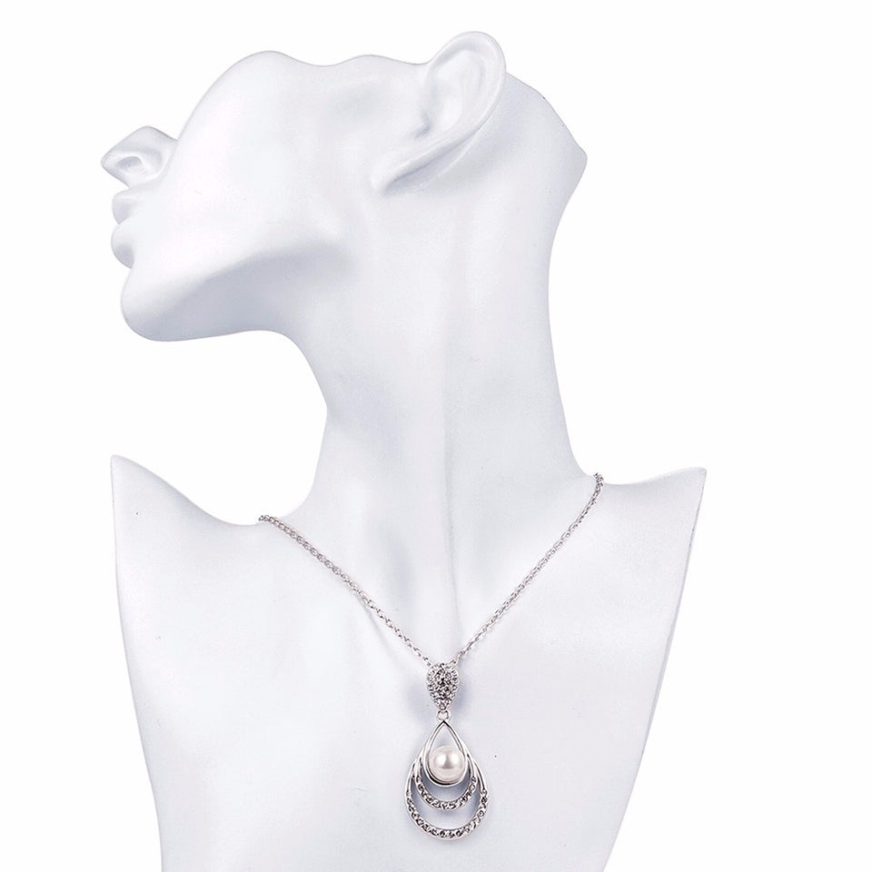 Sweet Pearl Rhinestone Water Drop Necklace Gift For Women 