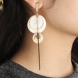 Exaggerated Natural Shell Round Ear Drop Asymmetric Earrings