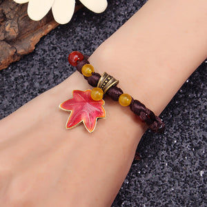 Bohemia Handmade Cloisonne Natural Agate Maple Leaf Bracelet 