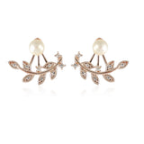 Trendy Women Rhinestone Leaf Pearl Silver Rose Gold Earrings