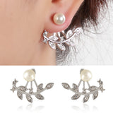 Trendy Women Rhinestone Leaf Pearl Silver Rose Gold Earrings