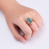 Stylish Gold-Plateda€?copper Zircon Ribbon Shape Multicolor Crystal Finger Ring for Women