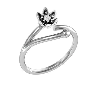 Fashion Platinum Plated Silver Ring Ethnic Lotus Flower Open