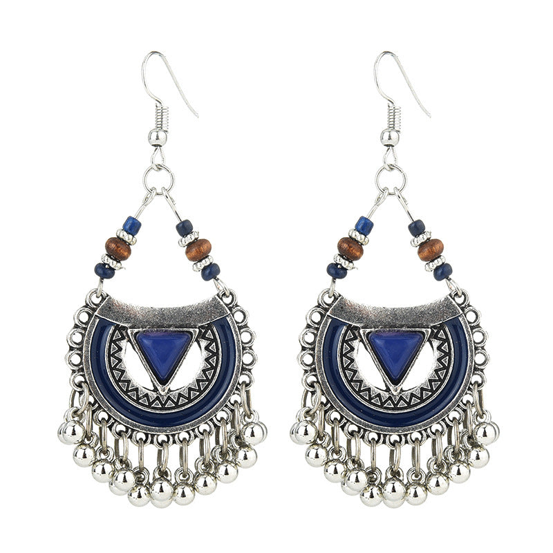 Ethnic Exaggerated Multielement Triangle Fan Shaped Earring