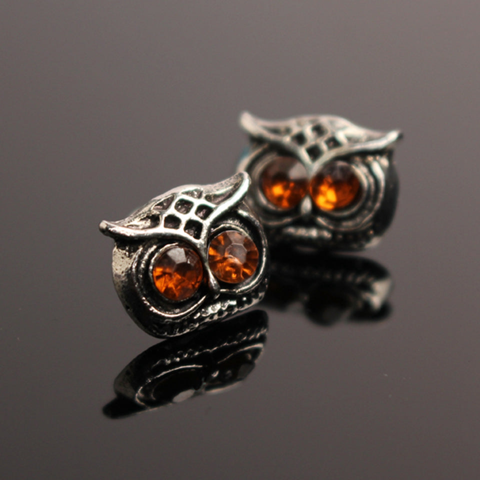 Vintage Lovely Rhinestone Eyes Owl Ear Stud Earrings For Women 