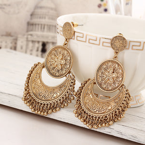 Vintage Ethnic Tassel Flower Moon Drop Dangle Women Earrings