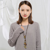 Retro Wax Rope Stars Alloy Leaf Long Pendant Sweater Chain