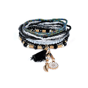 Bohemian Tassel Flower Leaf Pendant Multilayer Beads Bracelets for Women 