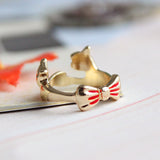 Cute Cat Dog Animal Lovers Bow Tie Couple Ring