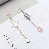 Trendy Natural Shell Crystal Asymmetric Geometry Earrings No Ear Pierced for Women