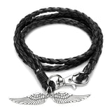 Vintage Handmade Angel Wings Bangle Braided Leather Bracelet Unisex