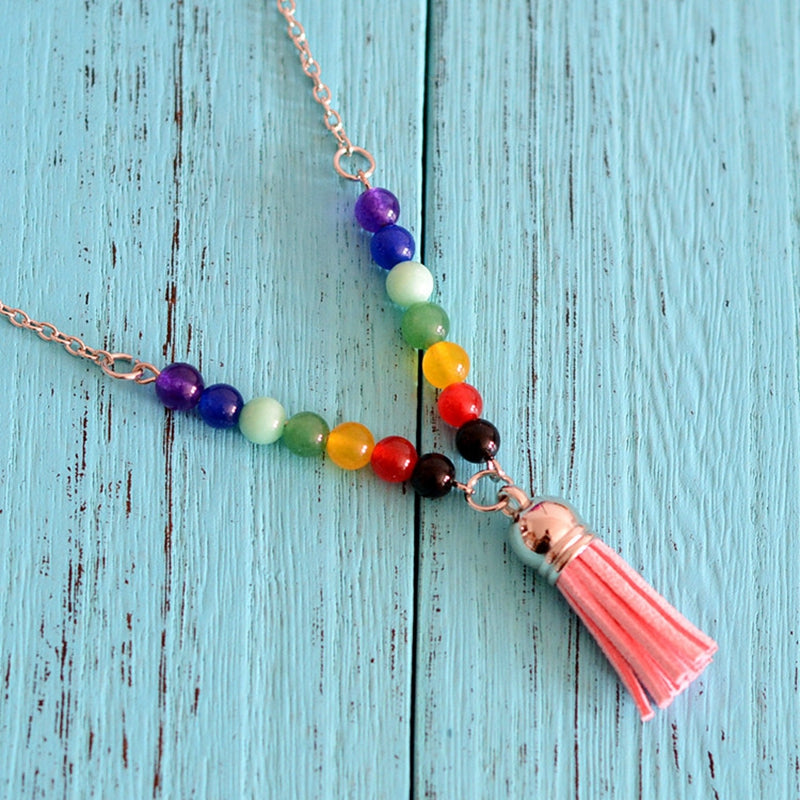 Fashion Natural Stone Colorful Buddha Beads Tassel Necklace