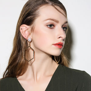 Polygonal Geometry Hollow Artificial Pearl Women Earrings