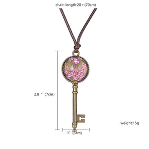 Vintage Gypsophila Metal Key Pendant Necklaces for Women