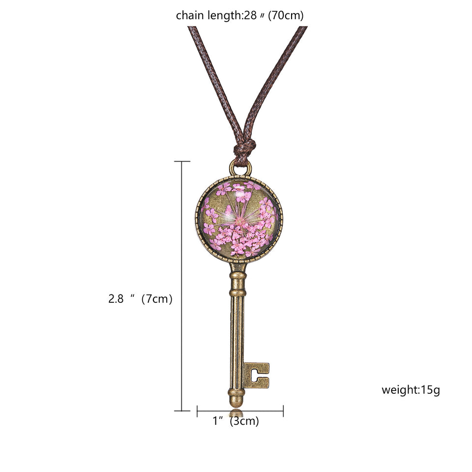 Vintage Gypsophila Metal Key Pendant Necklaces for Women