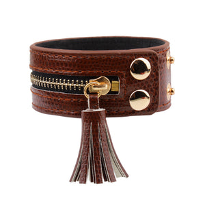 Leather Zipper Wide Tassel Bracelets For Women