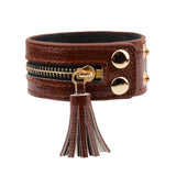 Leather Zipper Wide Tassel Bracelets For Women