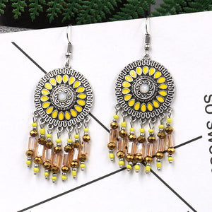 Bohemian Sunflower Earrings Round Geometric Beads Ear Drop