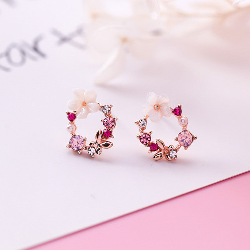 925 Sterling Silver Needle Shell Flower Butterfly Earrings