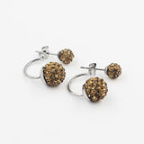 Silver Plated Double Side Earrings Crystal Ball Ear Stud