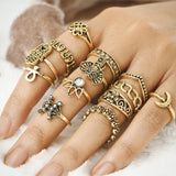 13 Pcs Women's Vintage Crown jewel Palms Elephant Rings