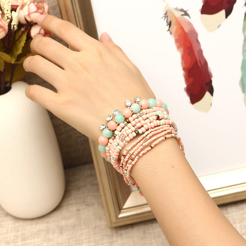 Bohemian Charming Bracelet Beads Rhinestone Multilayer Bracelets for Women