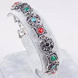 Bohemian Silver Ruby Bracelet Ancient Coin Shape Multicolor