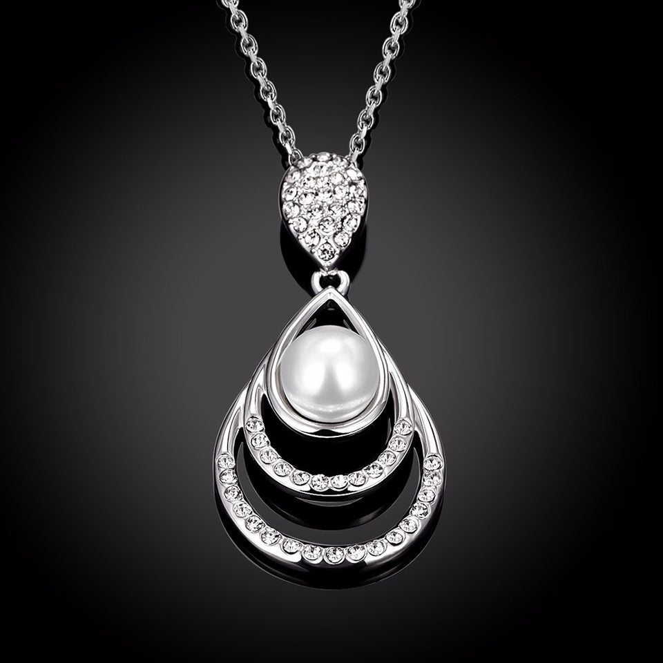 Sweet Pearl Rhinestone Water Drop Necklace Gift For Women 