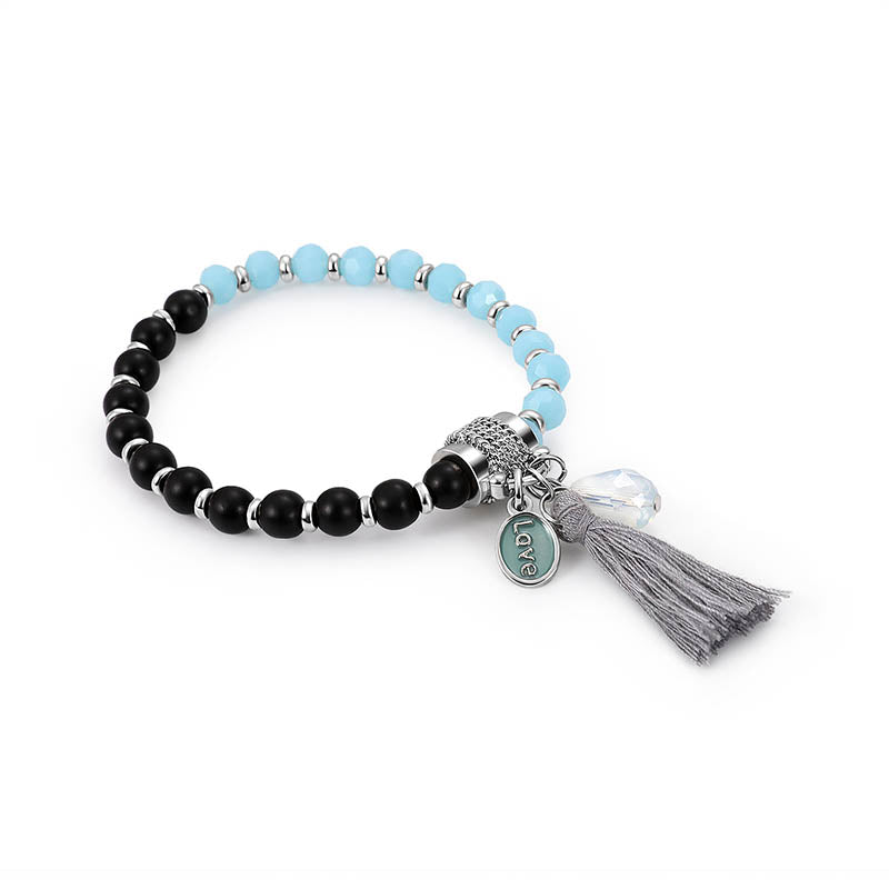 Stylish Womens Blue Black Beaded Bracelets Love Charm