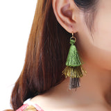 Women's  Bohemian Tassel Earrings Hand-made Three Layers Different Color Ear Drop Unique Gift 