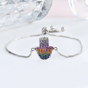 Trendy Hamsa Hand Multicolor Zircon Adjustable Bracelet