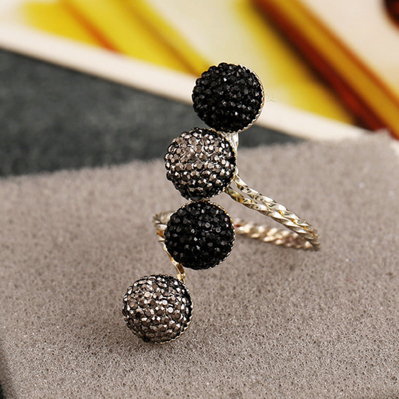 Fashion Alloy Black Statement Shiny Stone Ball Knuckle Ring