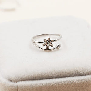 Fashion Platinum Plated Silver Ring Ethnic Lotus Flower Open