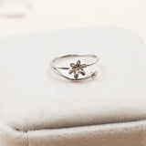 Fashion Platinum Plated Silver Ring Ethnic Lotus Flower Open