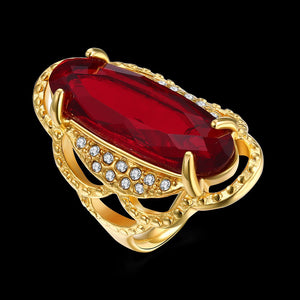 Titanium Steel Red Glass Rhinestone Ring Gold Plated Fashion Ring for Men Women