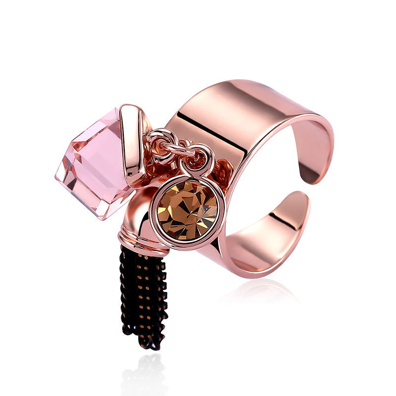 Trendy Rose Gold Plated Crystal Tassels Women Finger Rings