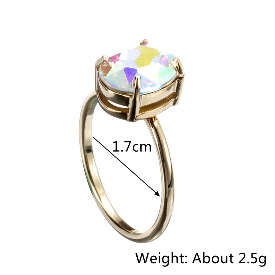 Simple Adjustable Crystal Open Ring Colorful Gemstone Gold