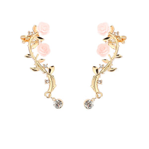 Elegant Pink Flower Womens Cuff Earring Silver Gold Color