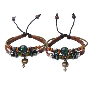 1 Pair of Fashion Beaded Bracelet Symbol Multilayer Leather