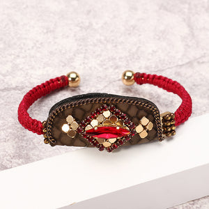 Bohemian Women Bracelet Wallet Handbag Charm Gold Plated Red Thread Woven Bangle Boho Jewelry Gift