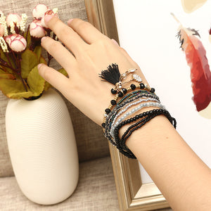 Bohemian Tassel Flower Leaf Pendant Multilayer Beads Bracelets for Women 